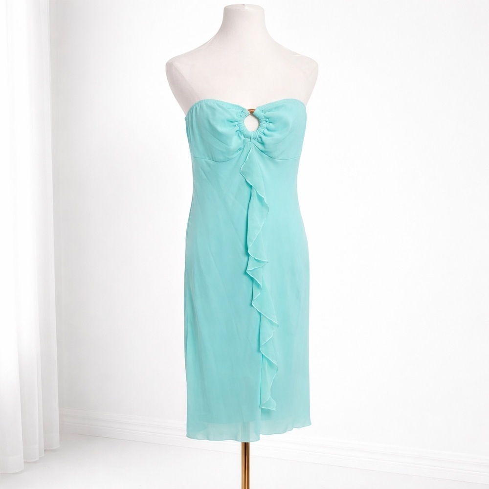 Vintage Aqua Strapless Ruffle Dress Mermaidcore Fairycore Midi L